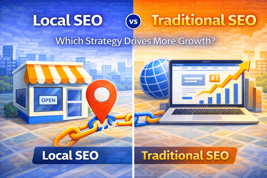 Difference between local and traditional SEO Local search optimization Traditional SEO strategy Google Maps ranking Organic SEO benefits