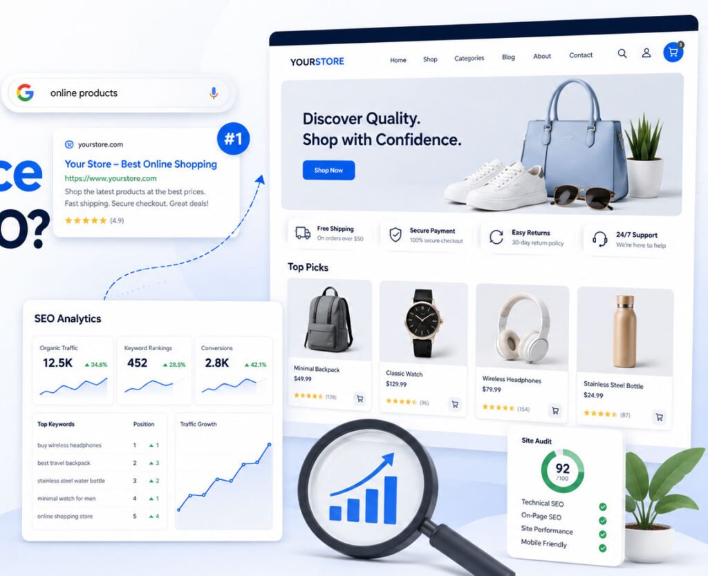 eCommerce SEO Shopify SEO WooCommerce SEO Technical SEO Local SEO Google Business Profile Optimization