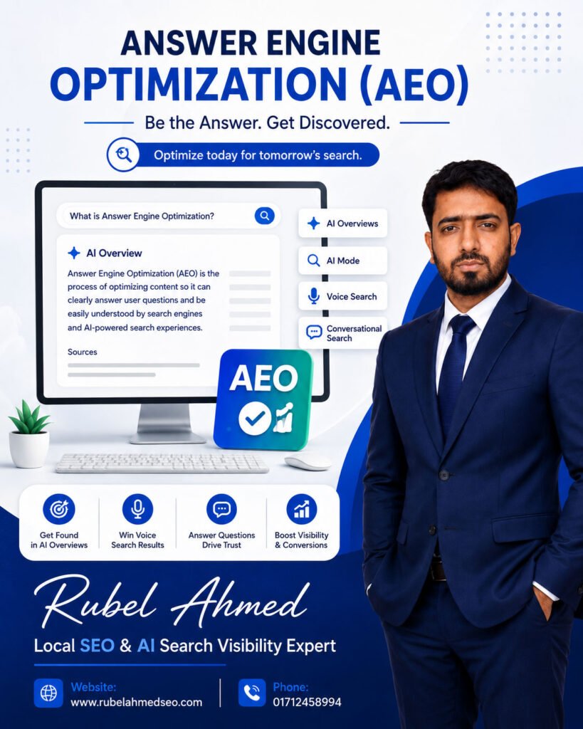 #AEOServices #AnswerEngineOptimization #AEO #AISEO #AISearchOptimization #AISearchVisibility #AnswerSearchOptimization #ConversationalSearch #GoogleAIOverviews #GoogleAIMode #FeaturedSnippetSEO #EntitySEO #TopicalAuthority #FAQOptimization #StructuredData #SearchIntent #KeywordResearch #OnPageSEO #TechnicalSEO #LocalAEO #EcommerceAEO #ShopifySEO #WooCommerceSEO #OrganicTraffic #SearchVisibility #SEOExpert #SEOConsultant #DigitalMarketing #BangladeshSEO #RubelAhmedSEO