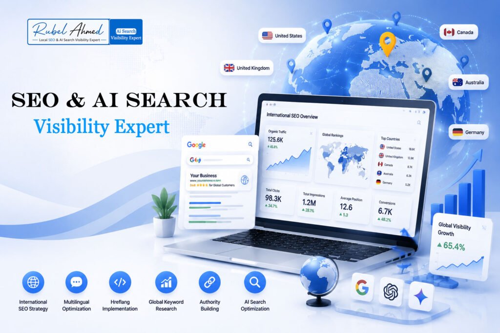 #InternationalSEO #GlobalSEO #SEOExpert #SearchEngineOptimization #AISearchOptimization #AISEO #DigitalMarketing #OnlineVisibility #GlobalBusiness #RubelAhmedSEO