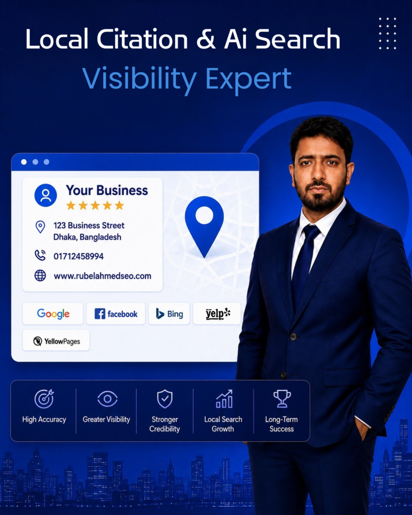 #LocalCitationBuilding #LocalCitations #CitationBuilding #LocalSEO #LocalSEOServices #LocalSEOExpert #BusinessListings #LocalBusinessListings #NAPConsistency #CitationAudit #CitationCleanup #LocalBusinessSEO #GoogleBusinessProfile #GoogleMapsSEO #LocalSearch #LocalSearchMarketing #LocalDirectory #BusinessDirectory #LocalVisibility #SEOConsultant #SEOExpert #SearchVisibility #LocalMarketing #SmallBusinessSEO #AISEO #AEO #RubelAhmedSEO
