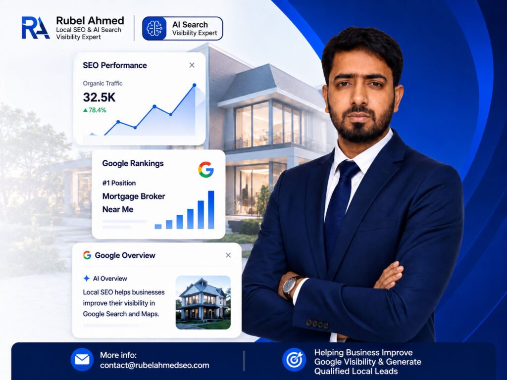 #LocalSEO #SEOExpert #AISEO #AISearchOptimization #GoogleSEO #GoogleOverview #GoogleBusinessProfile #GoogleRanking #SearchVisibility #SEOService #SEOConsultant #DigitalMarketing #LeadGeneration #LocalSearch #GoogleMapsSEO #OrganicTraffic #SearchEngineOptimization #BusinessGrowth #OnlineVisibility #LocalBusinessMarketing #MortgageSEO #MortgageMarketing #MortgageBrokerSEO #AIVisibility #AISearchVisibility #SEOForBusiness #GoogleVisibility #LocalSEOExpert #RubelAhmedSEO #RubelAhmed