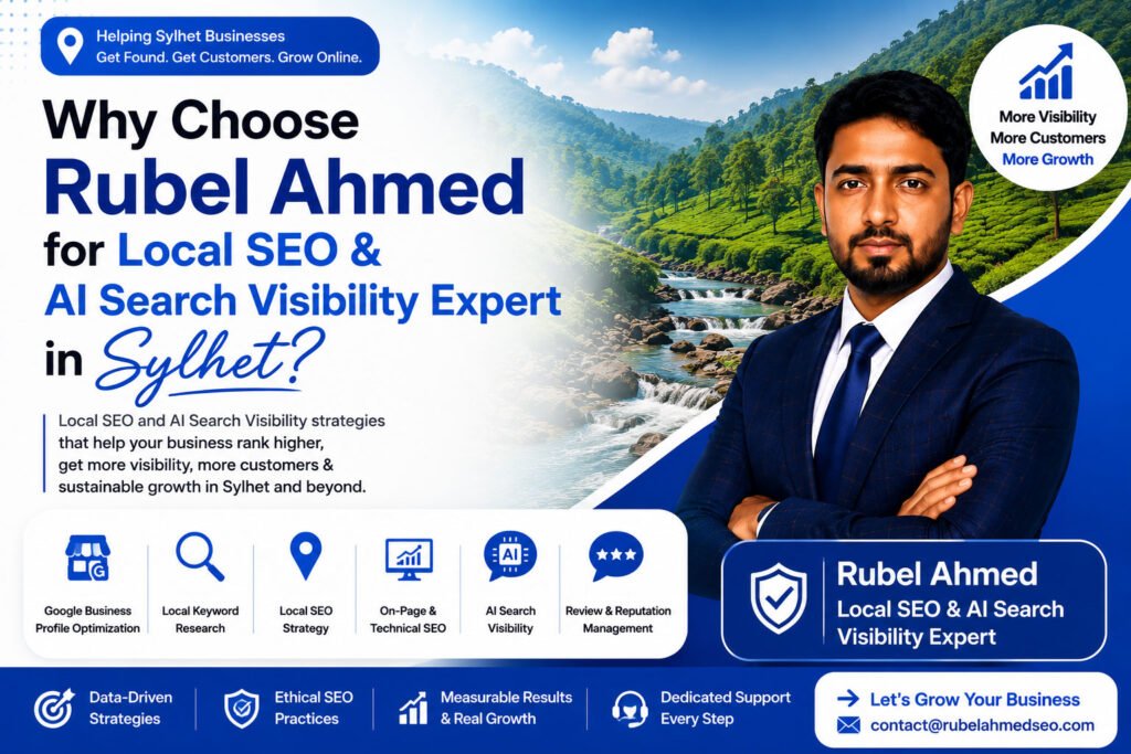 #LocalSEO #LocalSEOExpert #LocalSEOSylhet #SylhetSEO #SylhetBusiness #AISearchVisibility #AISEO #GoogleMapsSEO #GoogleBusinessProfile #GBPOptimization #SEOExpert #SEOSpecialist #SEOConsultant #LocalSearch #LocalSearchOptimization #SmallBusinessSEO #GoogleRanking #OnPageSEO #TechnicalSEO #KeywordResearch #ContentSEO #DigitalMarketingSylhet #SylhetDigitalMarketing #BangladeshSEO #LocalBusinessMarketing #SearchVisibility #BusinessGrowth #OnlineVisibility #RubelAhmed #RubelAhmedSEO #LocalSEOAndAIVisibility #GoogleMapsMarketing #SEOForSmallBusiness #FutureOfSearch #AEO #GEO #AIOptimization #LocalMarketing #SEOStrategy #MoreVisibilityMoreCustomers